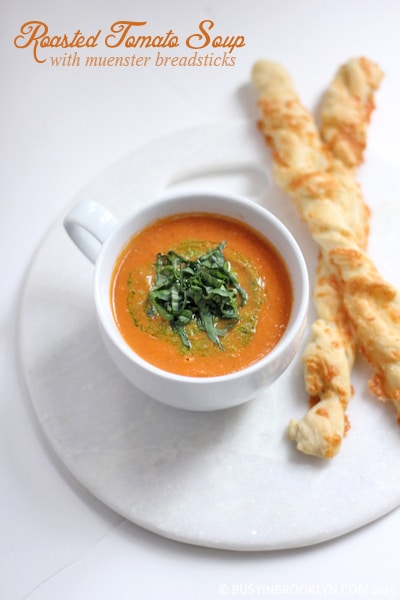Roasted Tomato Soup with Muenster Breadsticks