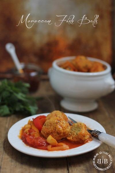 Moroccan 'fish' balls with Tomato Sauce and Freekeh Salad