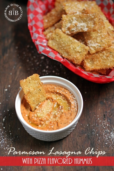 Parmesan Lasagna Chips with Pizza Hummus