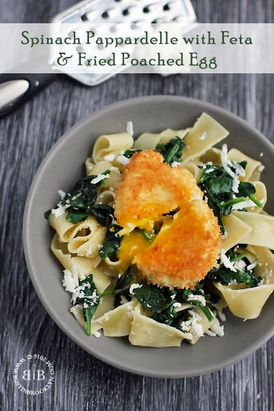 Spinach Pappardelle with Feta<br>& a Fried Poached Egg