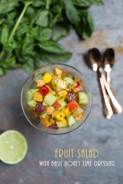 Fruit Salad with Basil Honey Lime Dressing